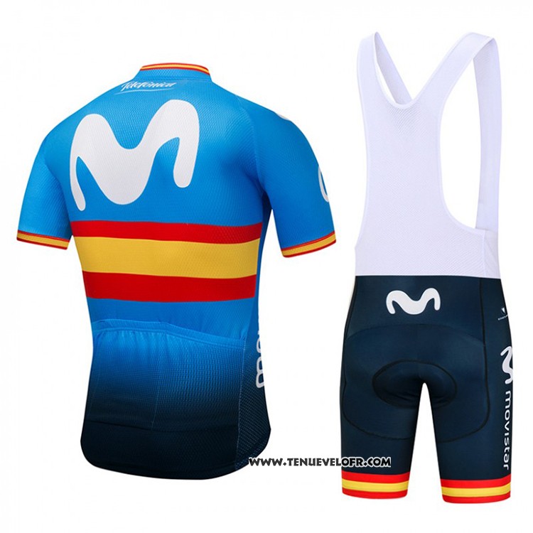 2018 Maillot Ciclismo Movistar Champions Espagne Bleu Manches Courtes et Cuissard